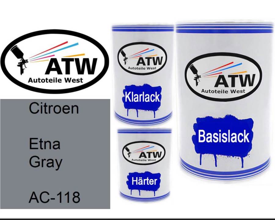 Citroen, Etna Gray, AC-118: 500ml Lackdose + 500ml Klarlack + 250ml Härter - Set, von ATW Autoteile West.